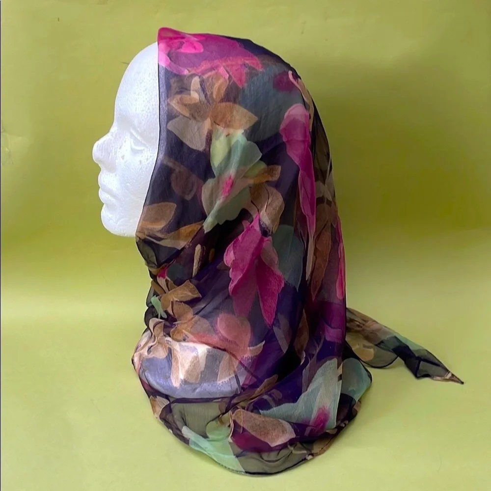 Multicolored Vintage Floral Chiffon Large Scarf